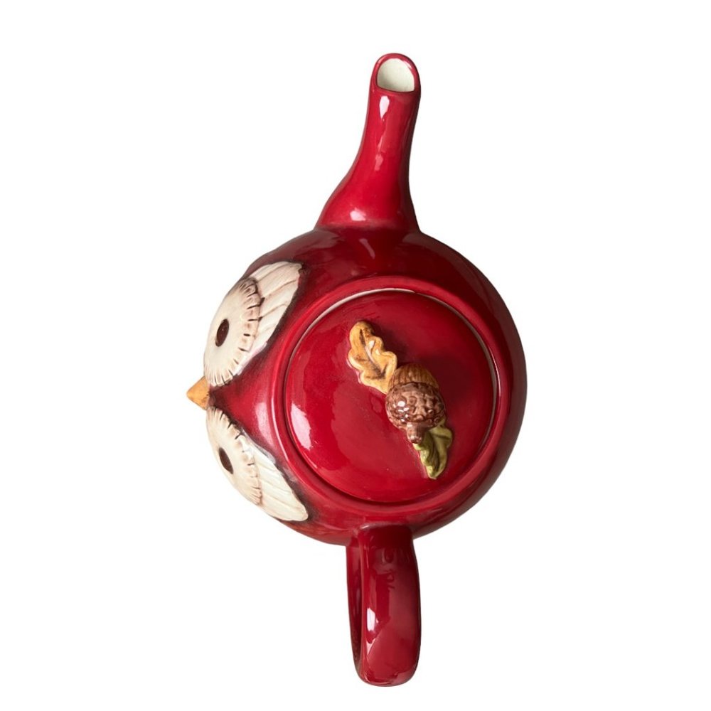 💕 SOLD 💕 Grasslands Road Crimson Hollow Owl TEAPOT Acorn Lid Ceramic Whimsical - Picture 7 of 11